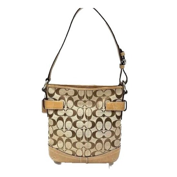 Coach Signature Tan Brown Jacquard Leather Shoulder Handbag H05M-3577 - Picture 1 of 11
